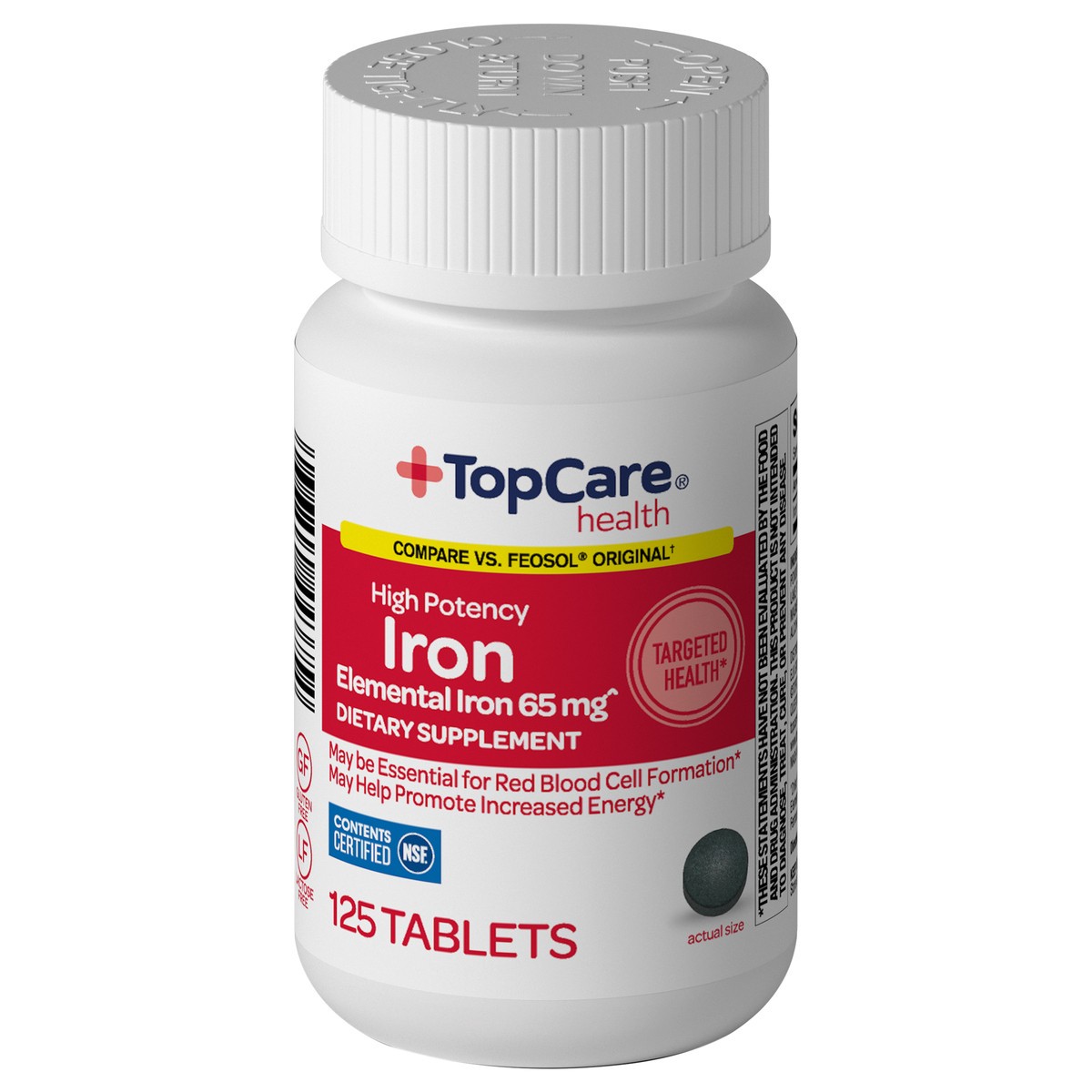 slide 1 of 9, TopCare Supplement Iron Ferrous Sulfat, 125 ct