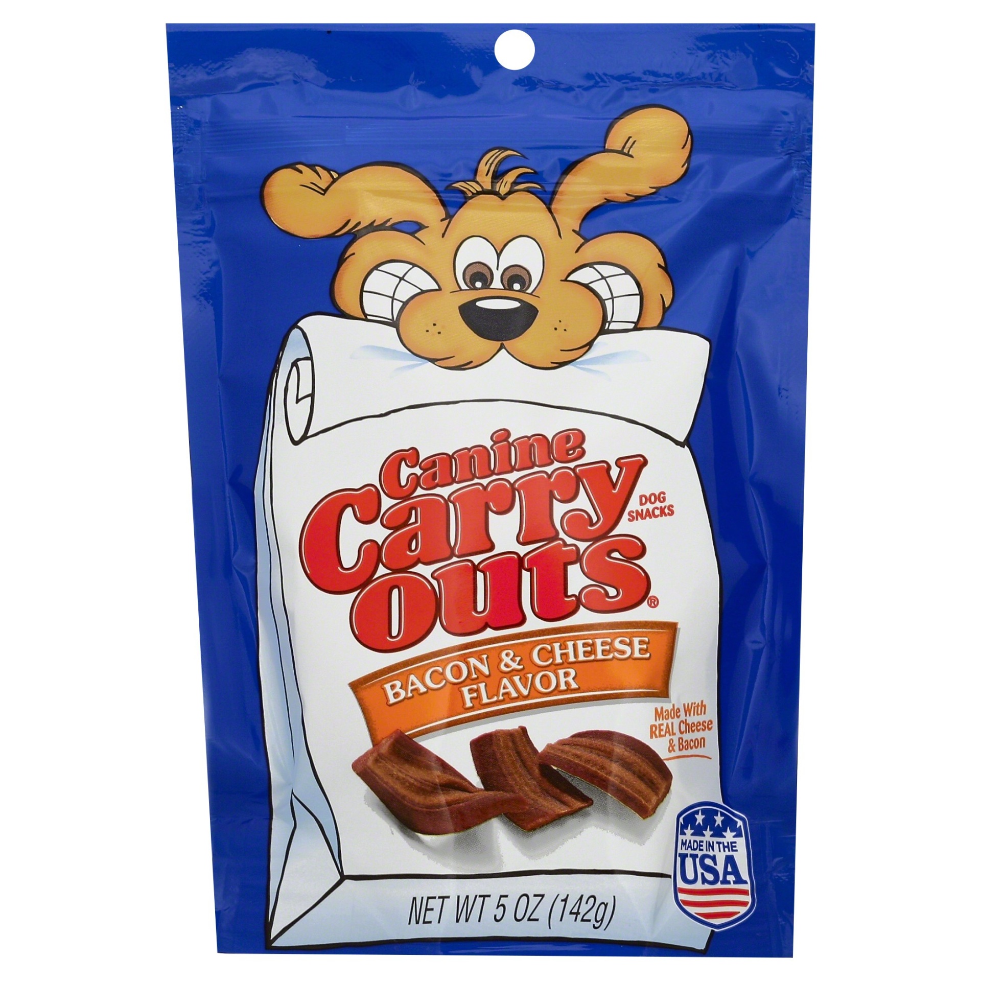 slide 1 of 1, Canine Carry Outs Bacon & Cheese Flavor Dog Snacks, 5 oz