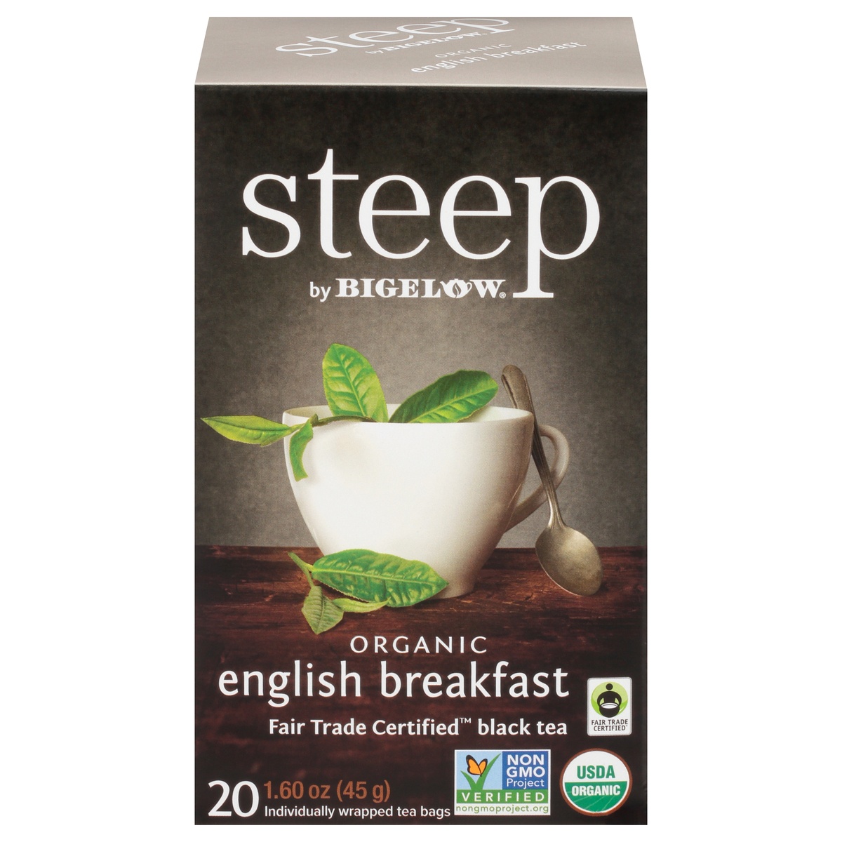 slide 1 of 9, Bigelow steep Organic English Breakfast Fair Trade Certified Black Tea Bags, 20 ct