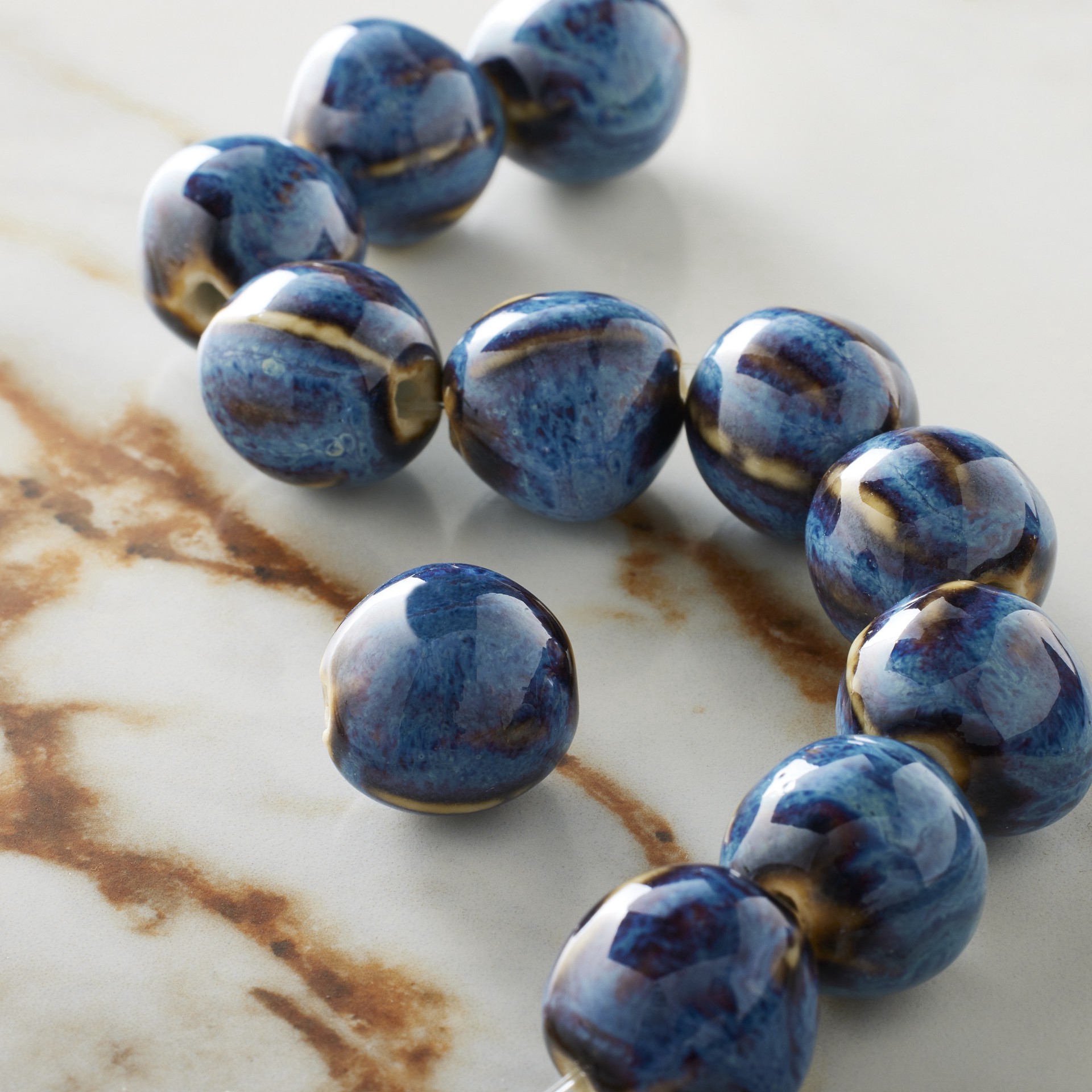 slide 3 of 3, Blue Ceramic Round Melon Beads, 15mm By Bead Landing, 15mm
