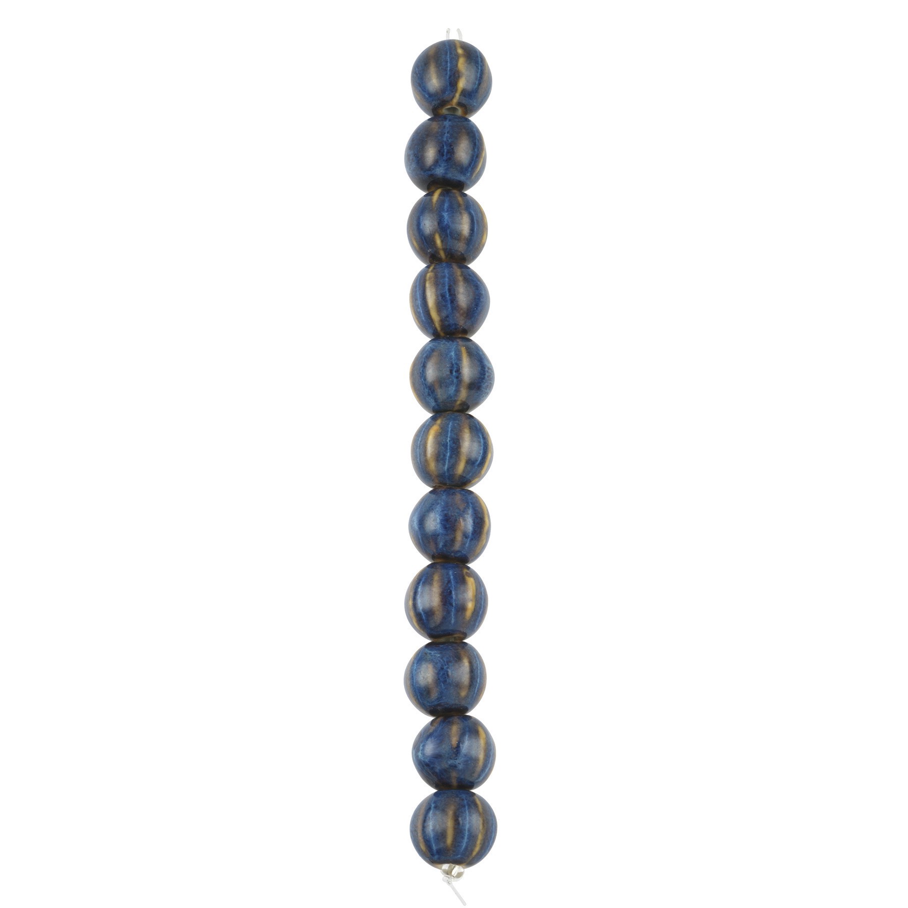 slide 2 of 3, Blue Ceramic Round Melon Beads, 15mm By Bead Landing, 15mm