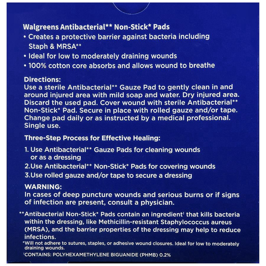 slide 4 of 5, Walgreens Antibacterial Non-Stick Pads, 8 ct