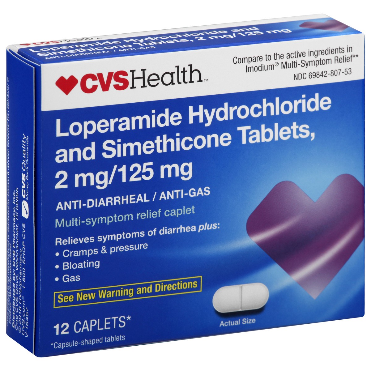 slide 7 of 11, CVS Health Loperamide Hydrochloride And Simethicone Tablets, 2 Mg/125 Mg, Anti-Diarrheal And Anti-Gas, 12 ct