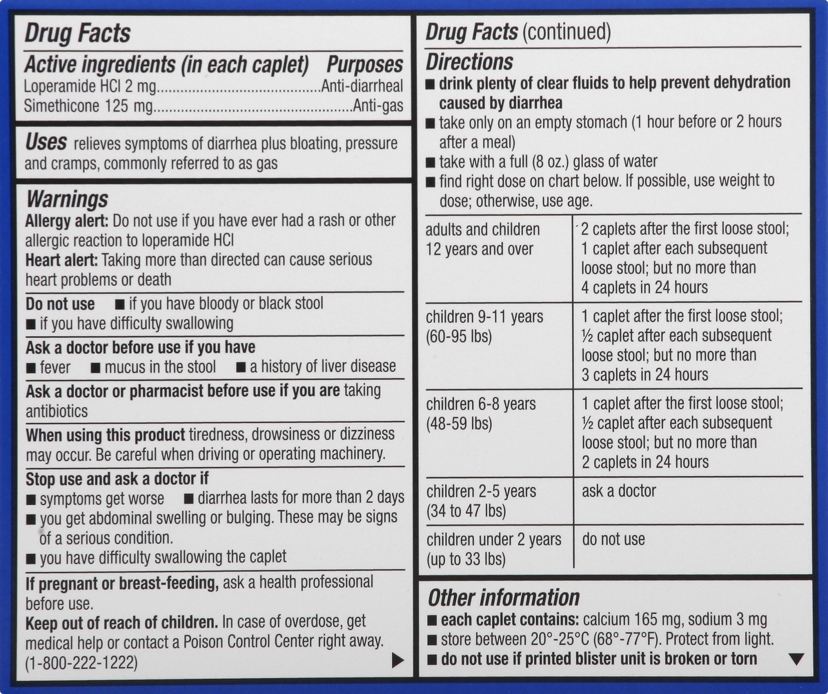 slide 8 of 11, CVS Health Loperamide Hydrochloride And Simethicone Tablets, 2 Mg/125 Mg, Anti-Diarrheal And Anti-Gas, 12 ct