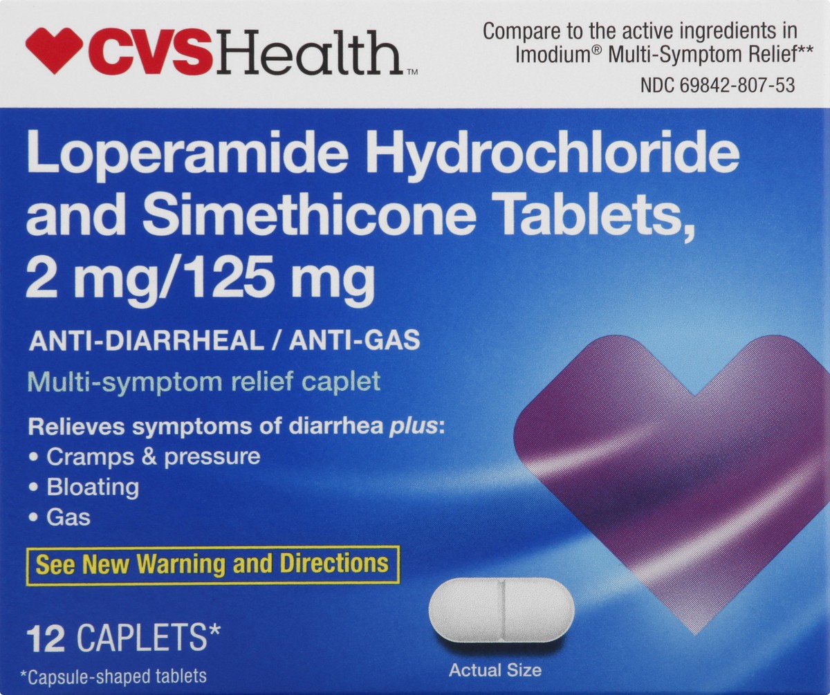 slide 1 of 11, CVS Health Loperamide Hydrochloride And Simethicone Tablets, 2 Mg/125 Mg, Anti-Diarrheal And Anti-Gas, 12 ct
