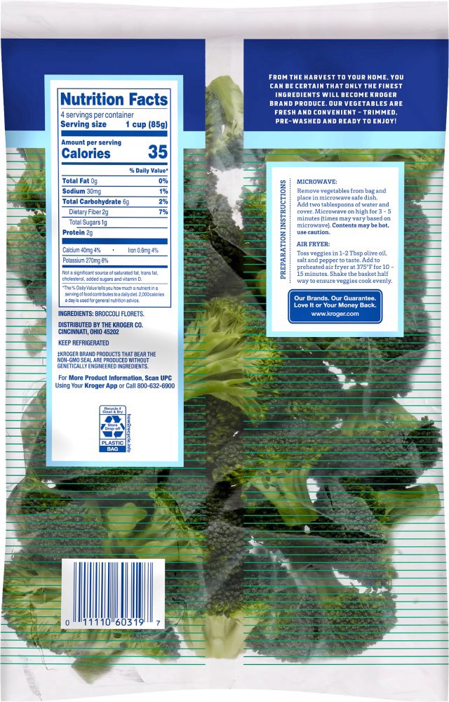 slide 2 of 2, Kroger Brand Broccoli Florets, 12 oz