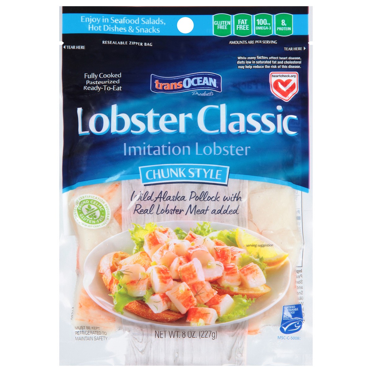 slide 1 of 11, Trans-Ocean Transocean Products Lobster Classic Chunk Style Imitation Lobster, 8 oz