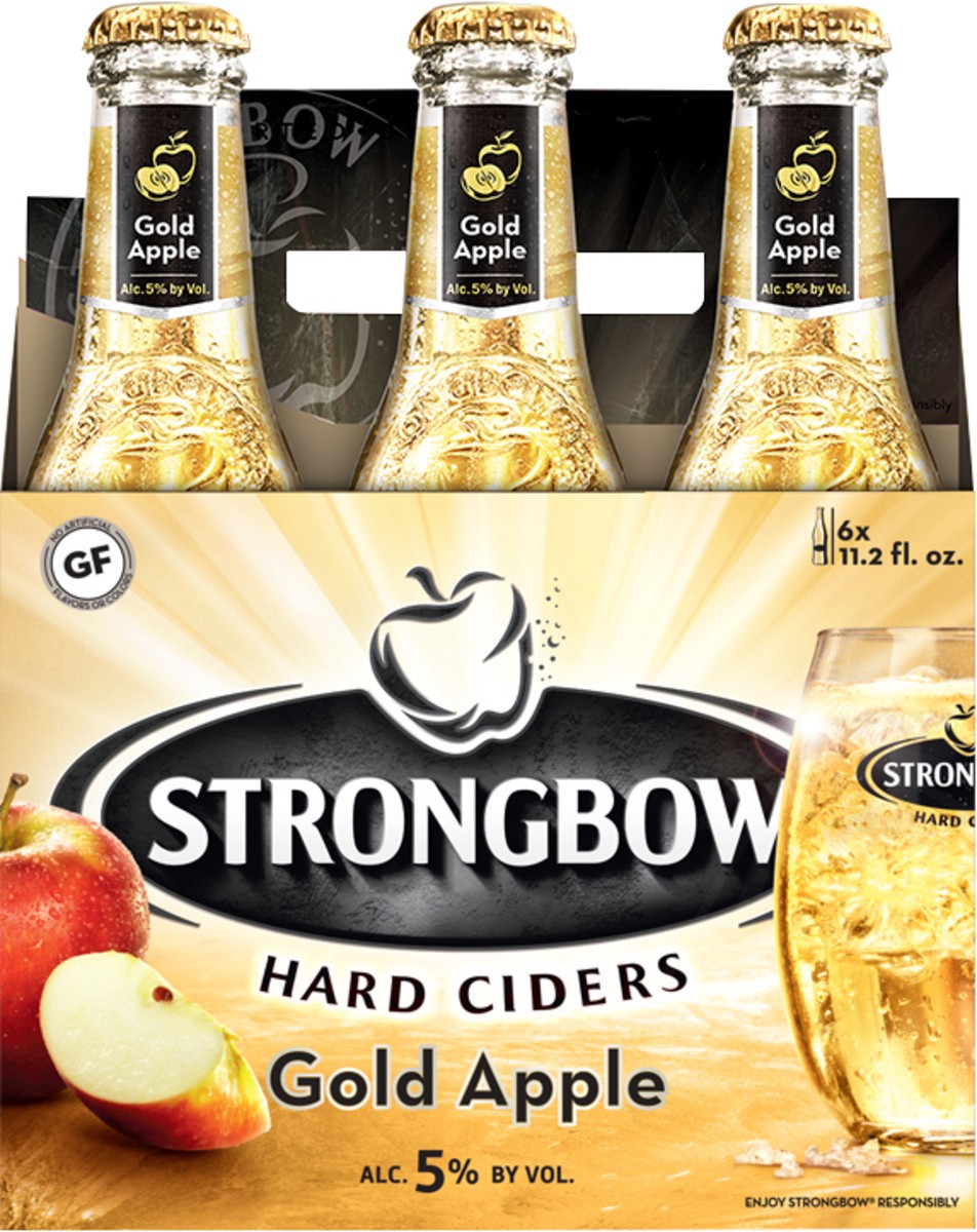 slide 1 of 4, Strongbow Gold Apple Hard Cider, 6 Pack, 11.2 fl oz Bottles, 6 ct; 12 oz