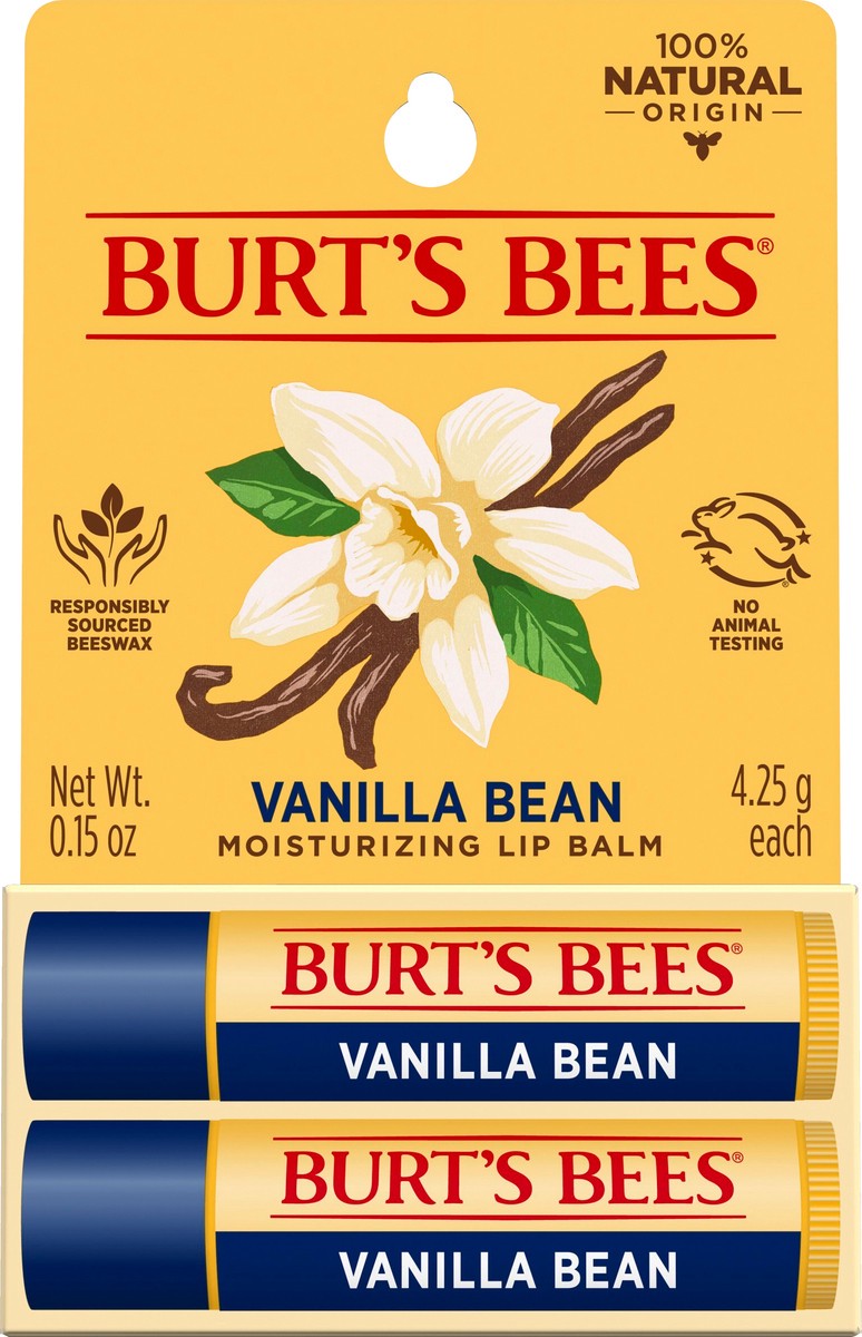 slide 3 of 9, Burt's Bees 100% Natural Moisturizing Lip Balm, Vanilla Bean, 2 Tubes in Blister Box, 2 ct