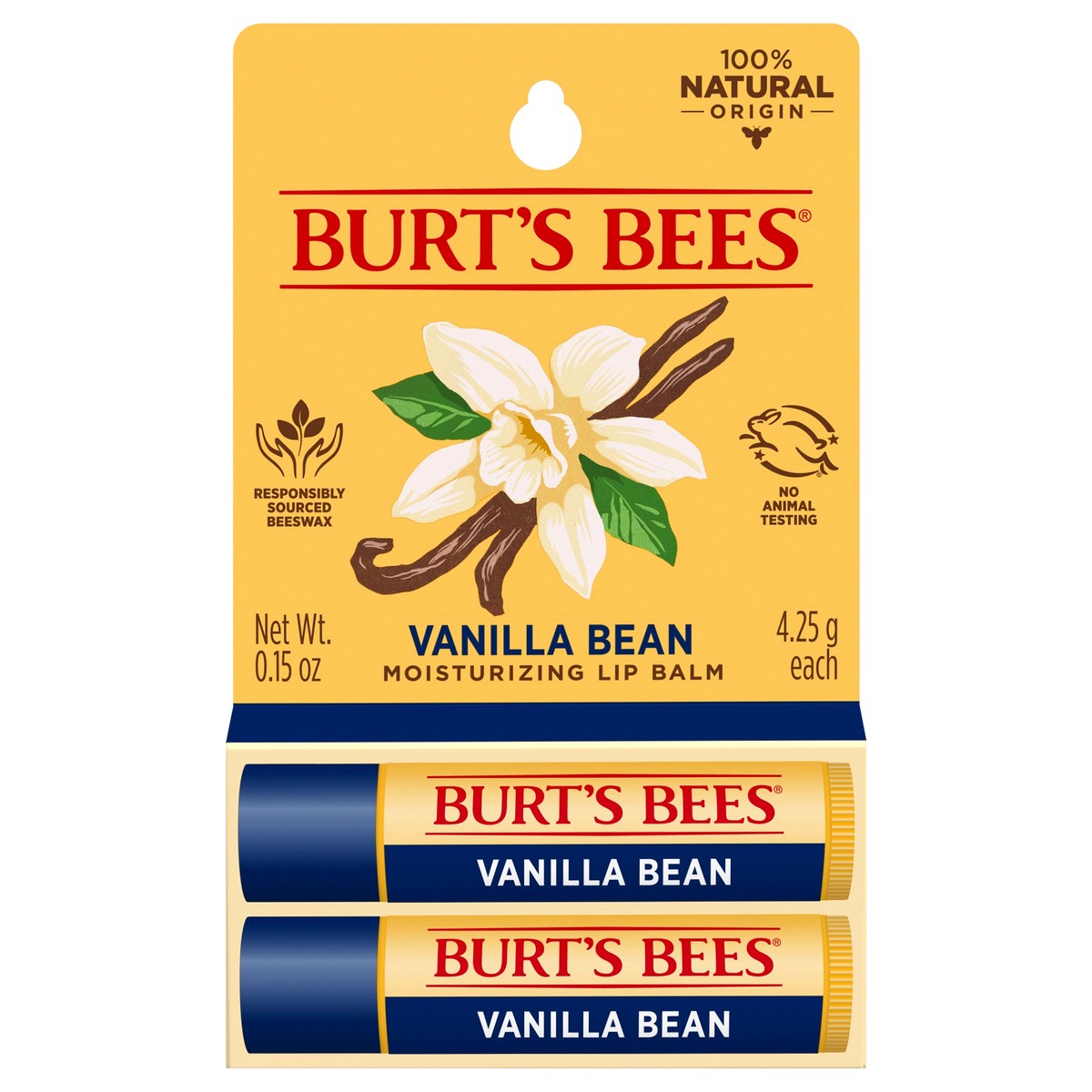 slide 1 of 9, Burt's Bees 100% Natural Moisturizing Lip Balm, Vanilla Bean, 2 Tubes in Blister Box, 2 ct