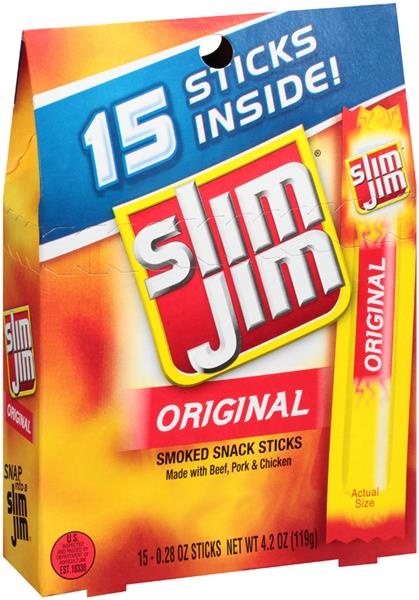 slide 1 of 5, Slim Jim Smoked Snack Sticks 15 ea, 15 ct