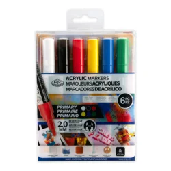 Royal & Langnickel 2mm Acrylic Painting and Drawing Markers with Reversible Tip, 6 pc Primary Colors