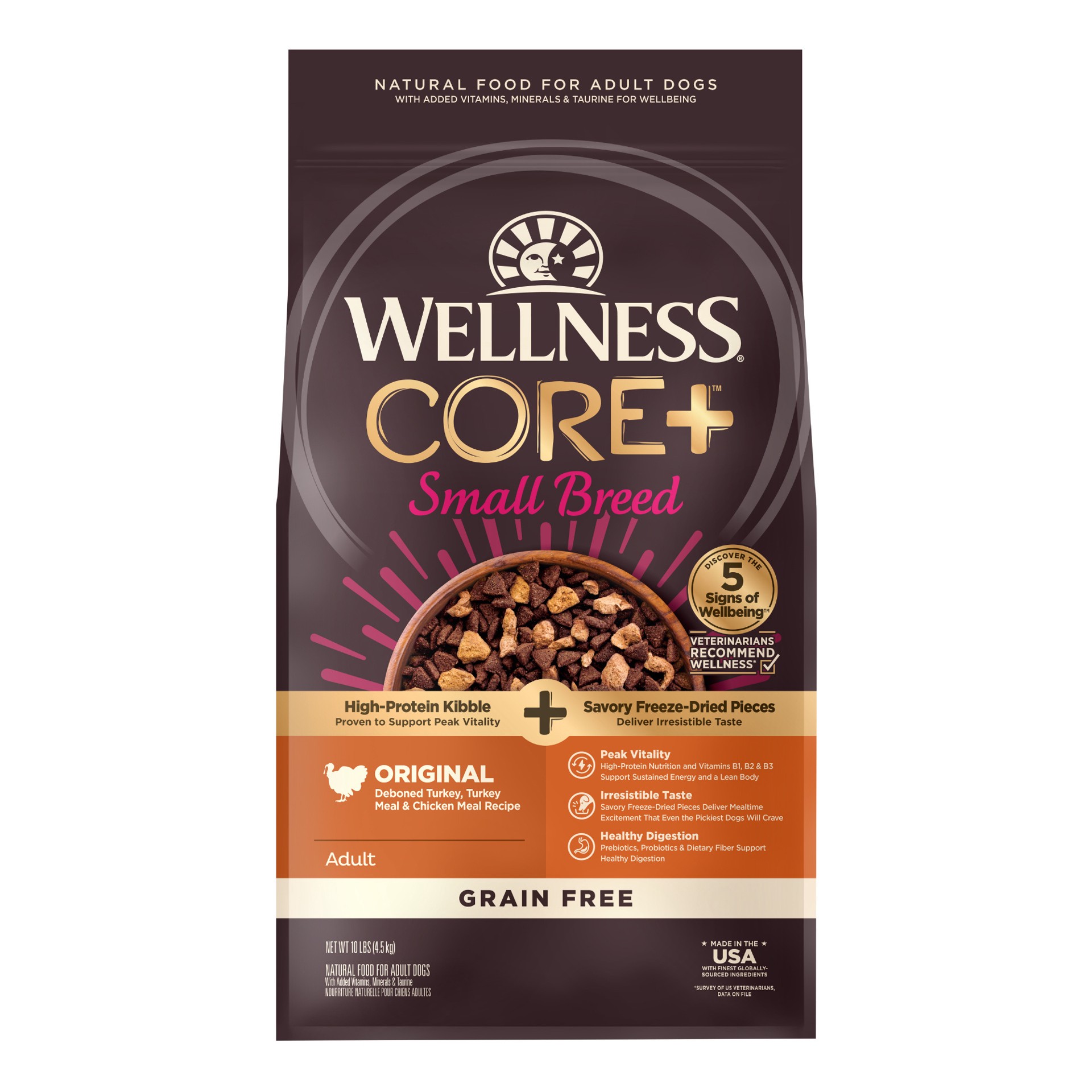 slide 1 of 5, Wellness CORE+ (Formerly RawRev) Natural Grain Free Small Breed Dry Dog Food, Original Turkey & Chicken with Freeze Dried Turkey, 10-Pound Bag, 1 ct