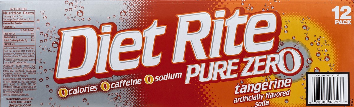 slide 3 of 6, Diet Rite Pure Zero Tangerine, 12 ct; 12 fl oz