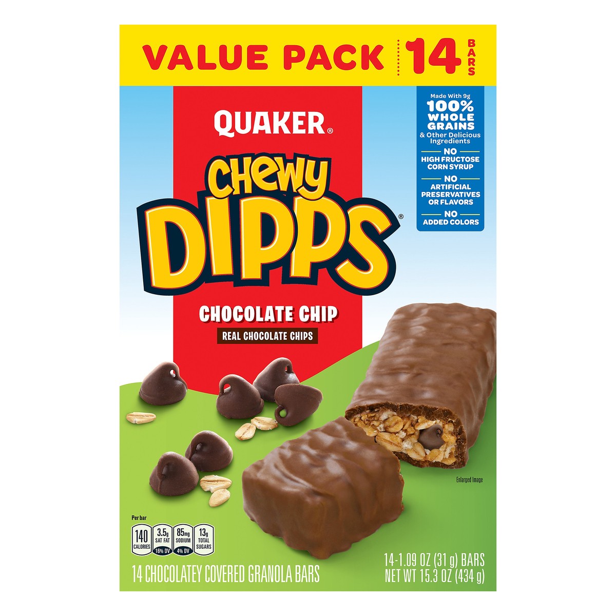 slide 1 of 7, Quaker Chewy Dipps Chocolate Chip Granola Bars, 14 ct; 1.09 oz