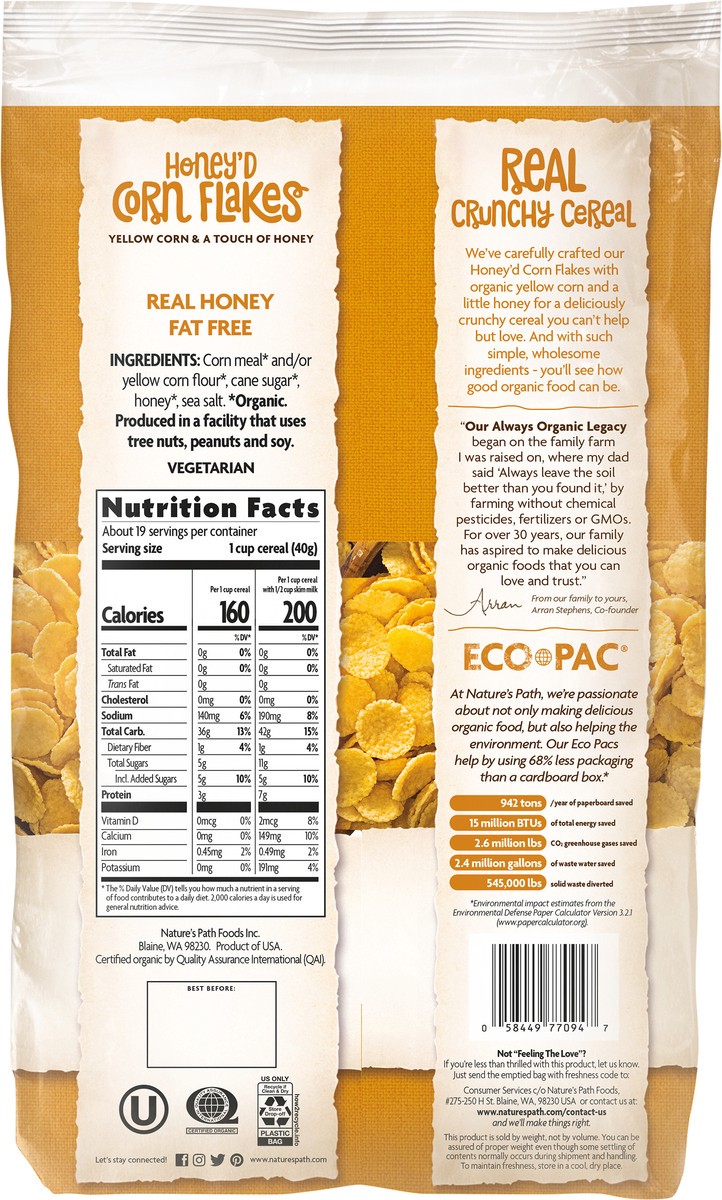 Nature's Path Honey'd Corn Flakes Cereal, 26.4 oz