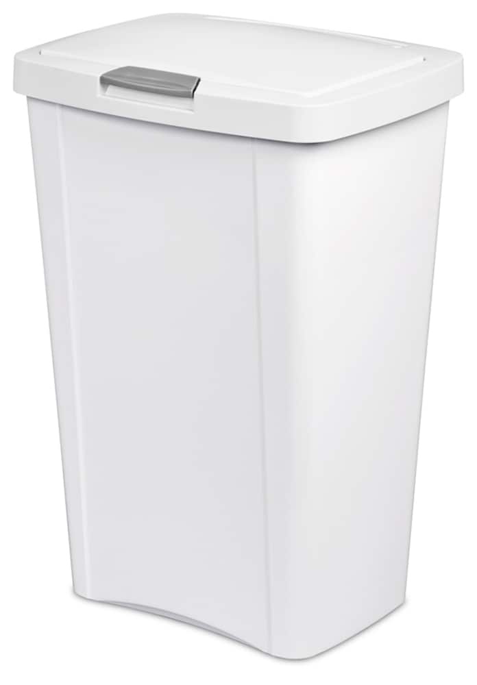 slide 1 of 1, Sterilite White Touch Lock 13-Gallon Waste Can, 13 gal