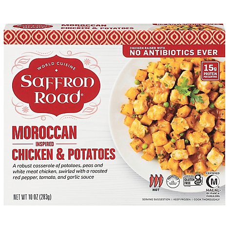 slide 1 of 1, Saffron Road Moroccan Inspired Chicken & Potatoes Gluten Free Frozen Dinner 10oz - 10 OZ, 10 oz