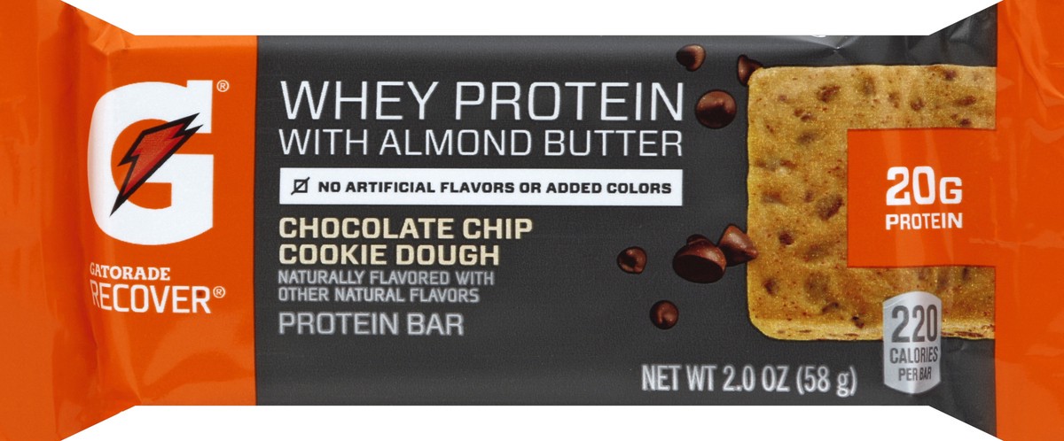 slide 2 of 6, Gatorade Recover Whey Protein With Almond Butter Bar Chocolate Chip Cookie Dough 2 Oz, 2 oz