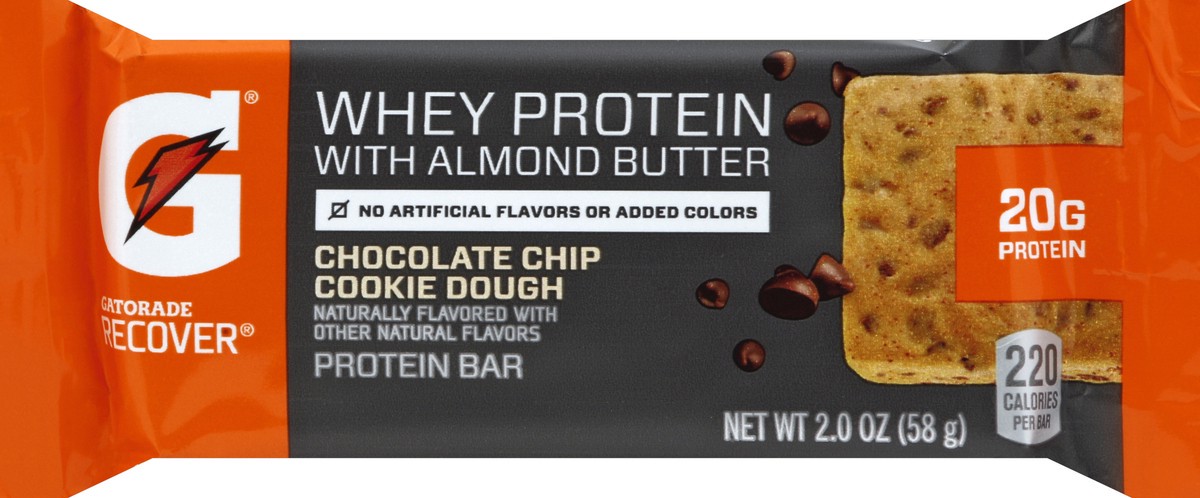 slide 4 of 6, Gatorade Recover Whey Protein With Almond Butter Bar Chocolate Chip Cookie Dough 2 Oz, 2 oz