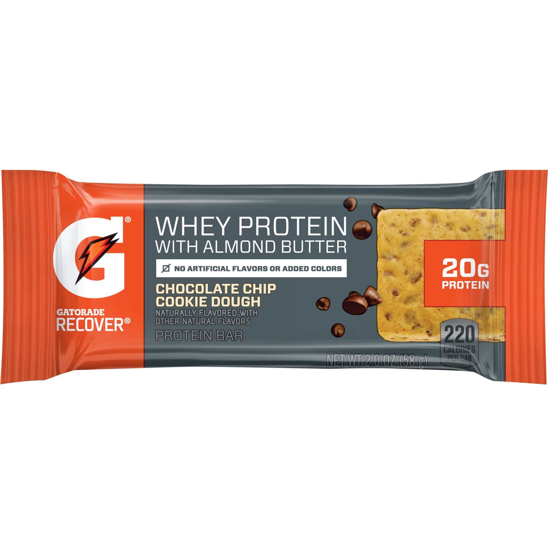 slide 1 of 6, Gatorade Recover Whey Protein With Almond Butter Bar Chocolate Chip Cookie Dough 2 Oz, 2 oz
