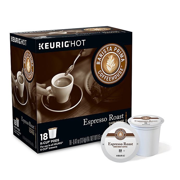 slide 2 of 7, Barista Prima Coffeehouse Espresso Roast Coffee Keurig K-Cup Pods, 18 ct