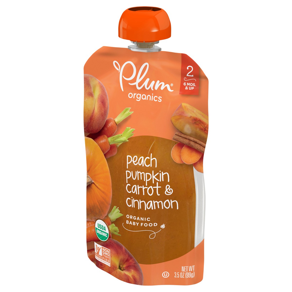 slide 5 of 7, Plum Organics Organic Peach, Pumpkin, Carrot & Cinnamon Baby Food Stage 2 3.5 oz, 3.5 oz