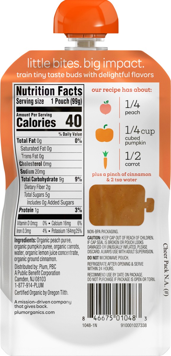 slide 6 of 7, Plum Organics Organic Peach, Pumpkin, Carrot & Cinnamon Baby Food Stage 2 3.5 oz, 3.5 oz