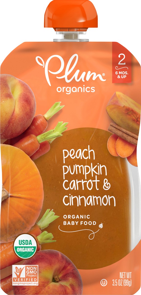 slide 3 of 7, Plum Organics Organic Peach, Pumpkin, Carrot & Cinnamon Baby Food Stage 2 3.5 oz, 3.5 oz