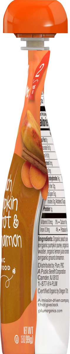 slide 4 of 7, Plum Organics Organic Peach, Pumpkin, Carrot & Cinnamon Baby Food Stage 2 3.5 oz, 3.5 oz