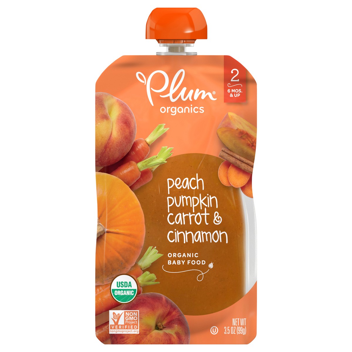 slide 1 of 7, Plum Organics Organic Peach, Pumpkin, Carrot & Cinnamon Baby Food Stage 2 3.5 oz, 3.5 oz