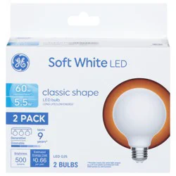 GE 2 Pack 5.5 Watts Soft White Classic Shape LED Light Bulbs 2 ea