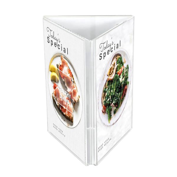 slide 1 of 1, Deflecto 3-Sided Sign/Menu Holder, 6-1/8""H X 4-1/8""W, Clear, 1 ct