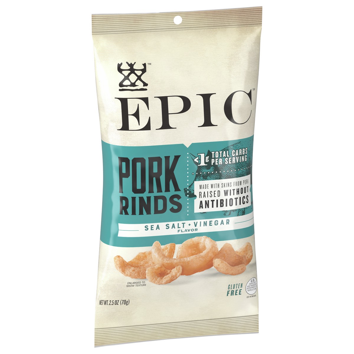 slide 2 of 9, EPIC Sea Salt + Vinegar Oven Baked Pork Rinds, Keto Friendly, 2.5 oz, 2.5 oz