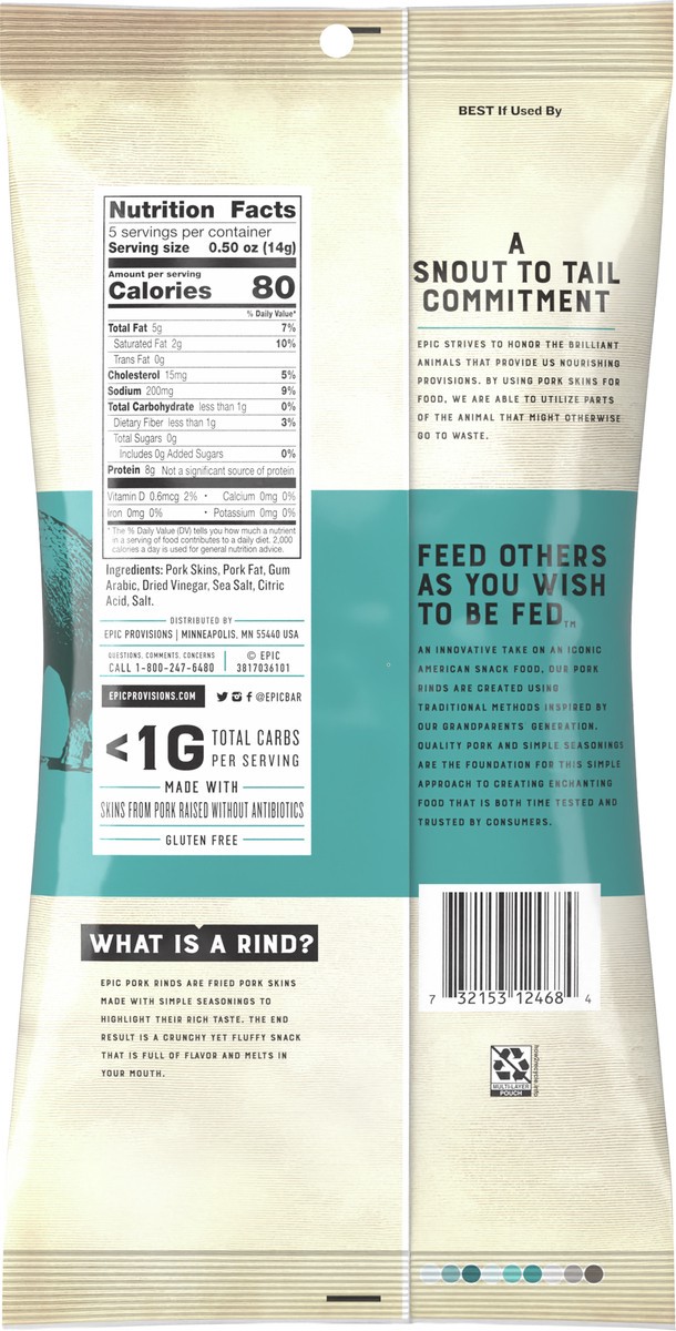 slide 5 of 9, EPIC Sea Salt + Vinegar Oven Baked Pork Rinds, Keto Friendly, 2.5 oz, 2.5 oz