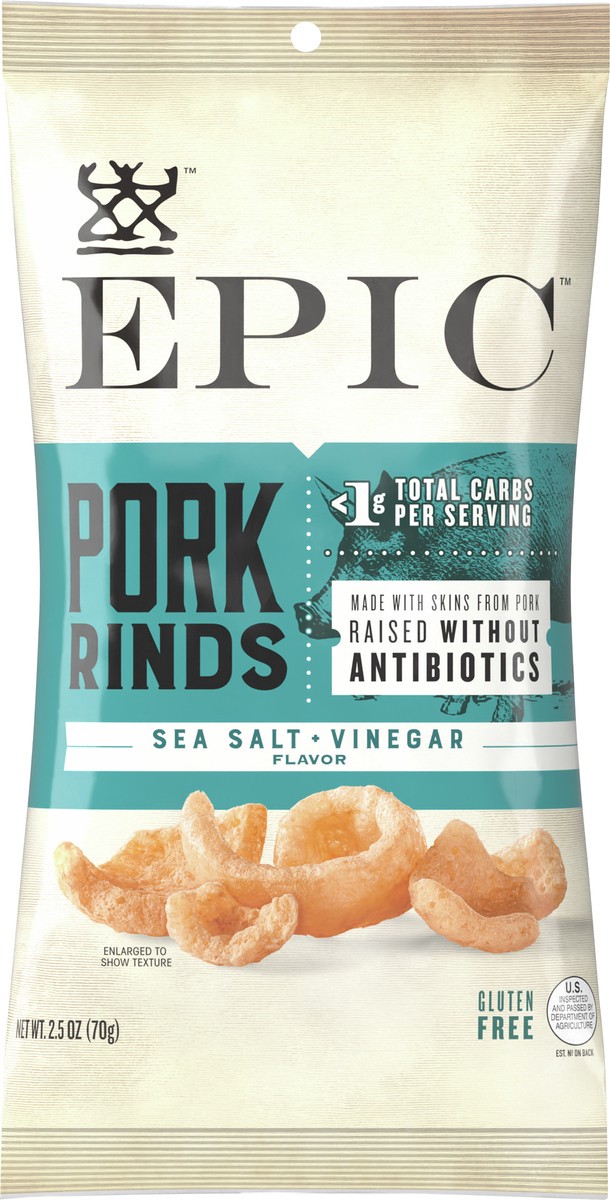 slide 6 of 9, EPIC Sea Salt + Vinegar Oven Baked Pork Rinds, Keto Friendly, 2.5 oz, 2.5 oz