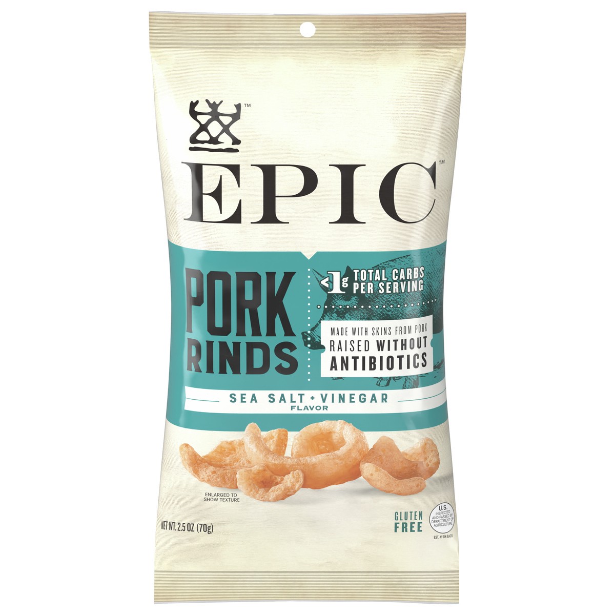 slide 1 of 9, EPIC Sea Salt + Vinegar Oven Baked Pork Rinds, Keto Friendly, 2.5 oz, 2.5 oz