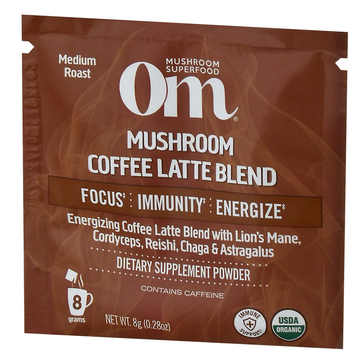 slide 8 of 9, Om Mushrooms Mushroom Coffee Latte Blend Single Packet - 8 g, 1 ct