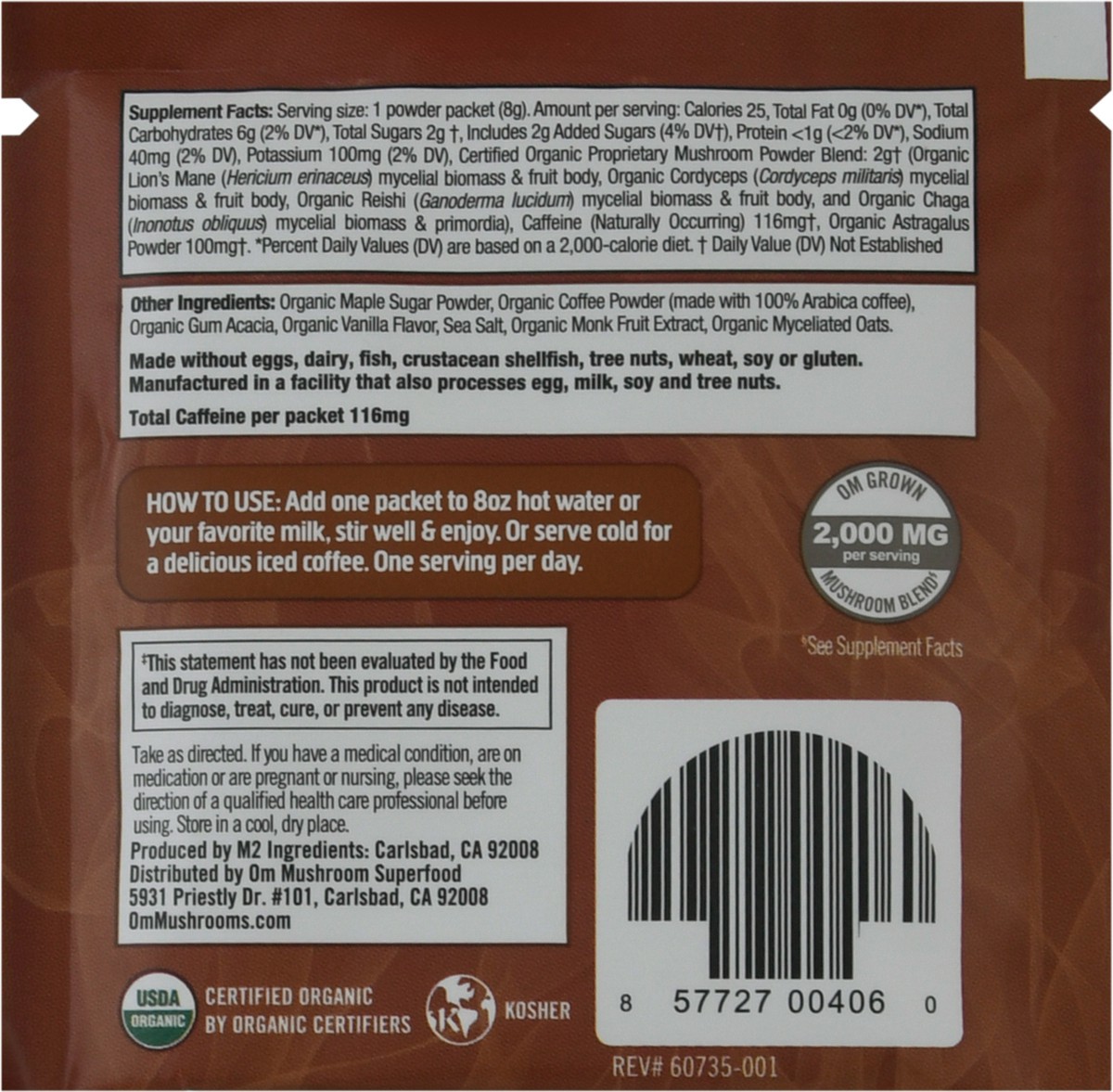slide 7 of 9, Om Mushrooms Mushroom Coffee Latte Blend Single Packet - 8 g, 1 ct