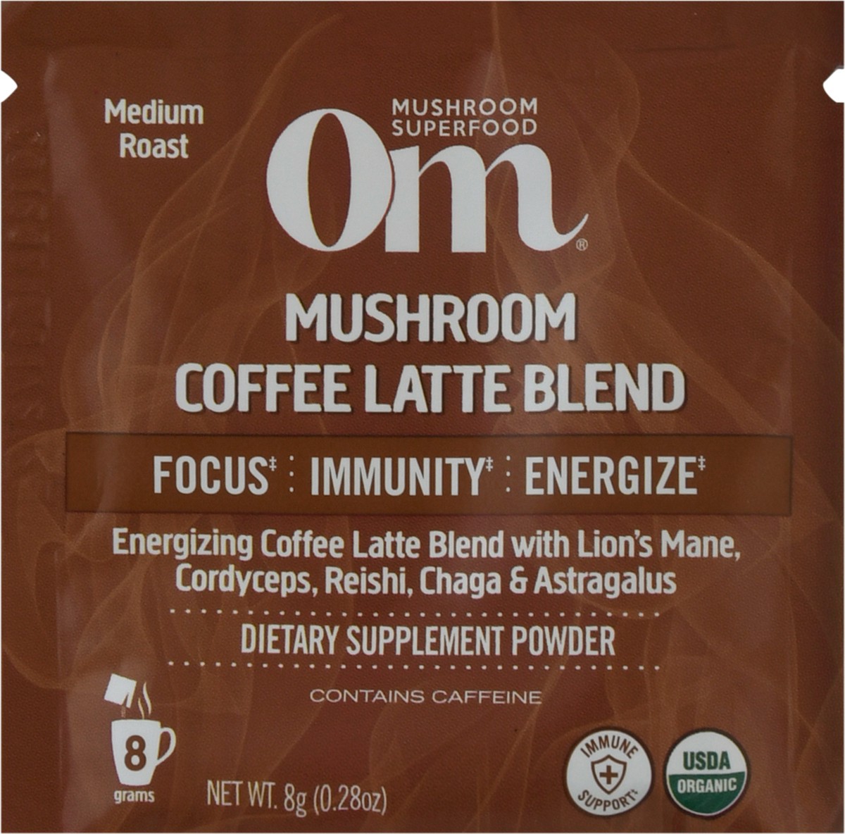 slide 2 of 9, Om Mushrooms Mushroom Coffee Latte Blend Single Packet - 8 g, 1 ct