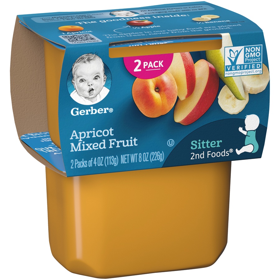 slide 3 of 9, Gerber 2nd Foods Apricot Mixed Fruit Baby Food, 2 ct; 4 oz