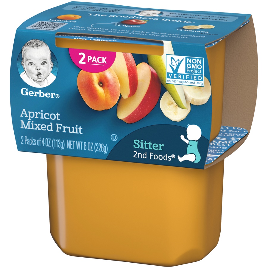 slide 4 of 9, Gerber 2nd Foods Apricot Mixed Fruit Baby Food, 2 ct; 4 oz