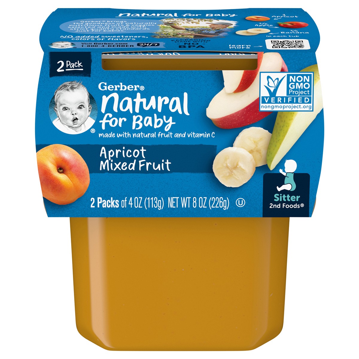 slide 1 of 5, Gerber Stage 2 Baby Food, Apricot Mixed Fruit Puree, 4 oz Tubs (2 Pack), 2 ct; 4 oz