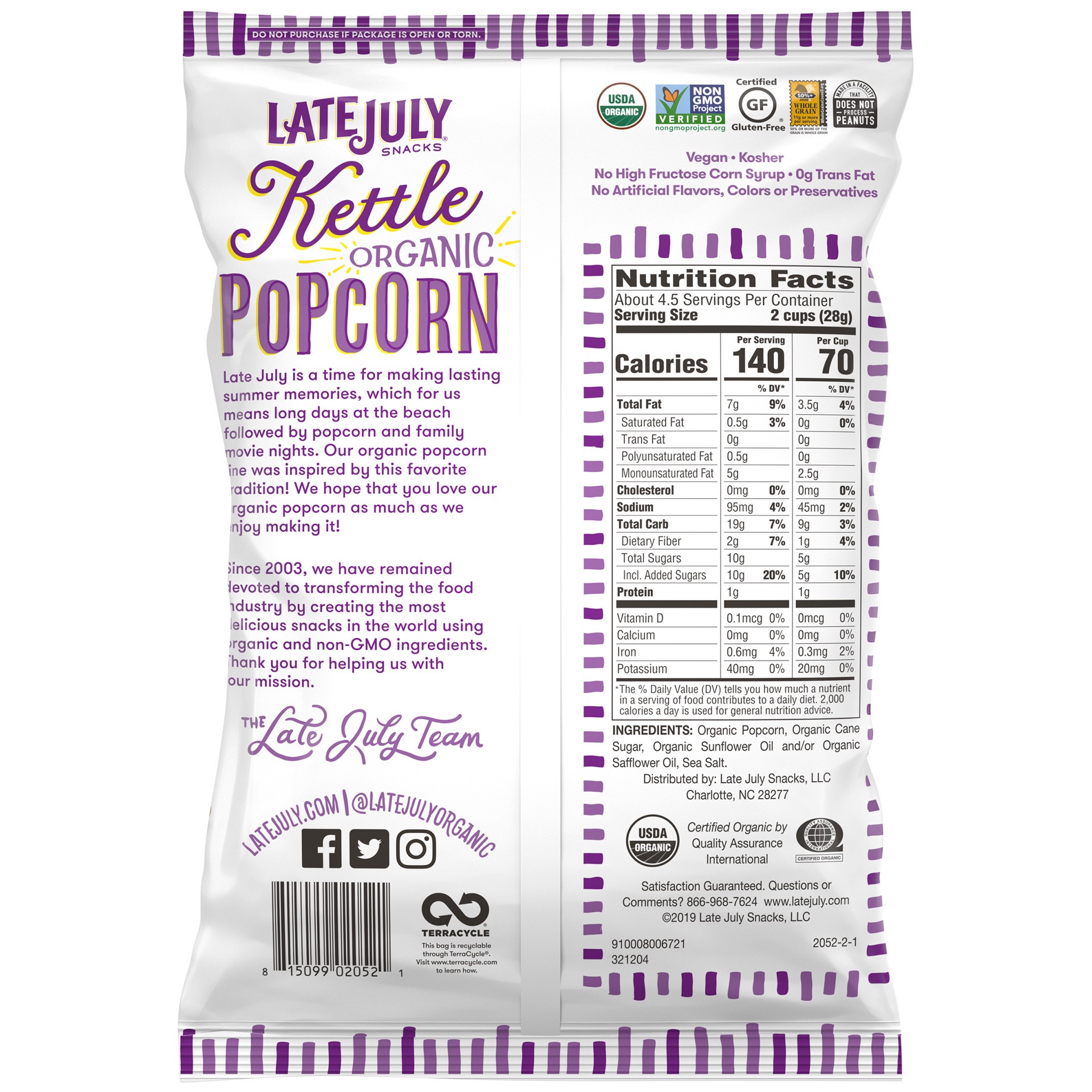 slide 2 of 5, Late July Snacks Kettle Organic Popcorn, 4.4 oz