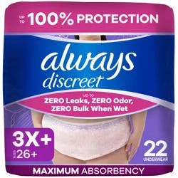 Always Discreet Adult Incontinence Underwear for Women Maximum Absorbency 22 ct, 3X+