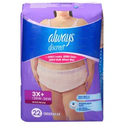 Always Discreet Adult Incontinence Underwear for Women Maximum Absorbency 22 ct, 3X+
