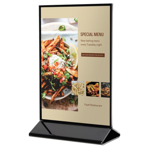 slide 1 of 1, Deflecto Double-Sided Sign Holder With Black Frame & Base, 6""H X 4""W, Black/Clear, 1 ct