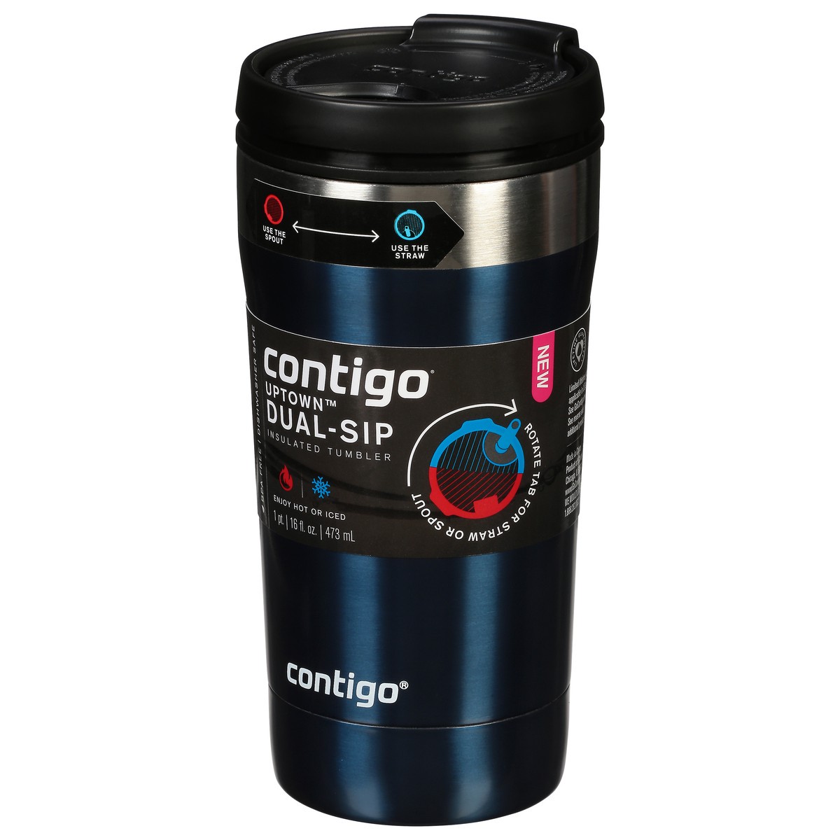 slide 3 of 9, Contigo Uptown Dual-Sip Tumbler Stainless Steel Tumbler Blueberry, 16 oz