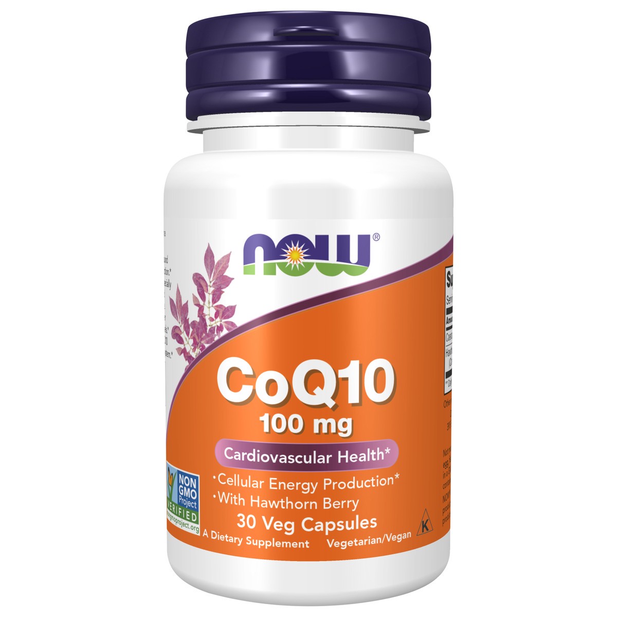 slide 1 of 4, NOW CoQ10 100 mg with Hawthorn Berry - 30 Veg Capsules, 30 ct