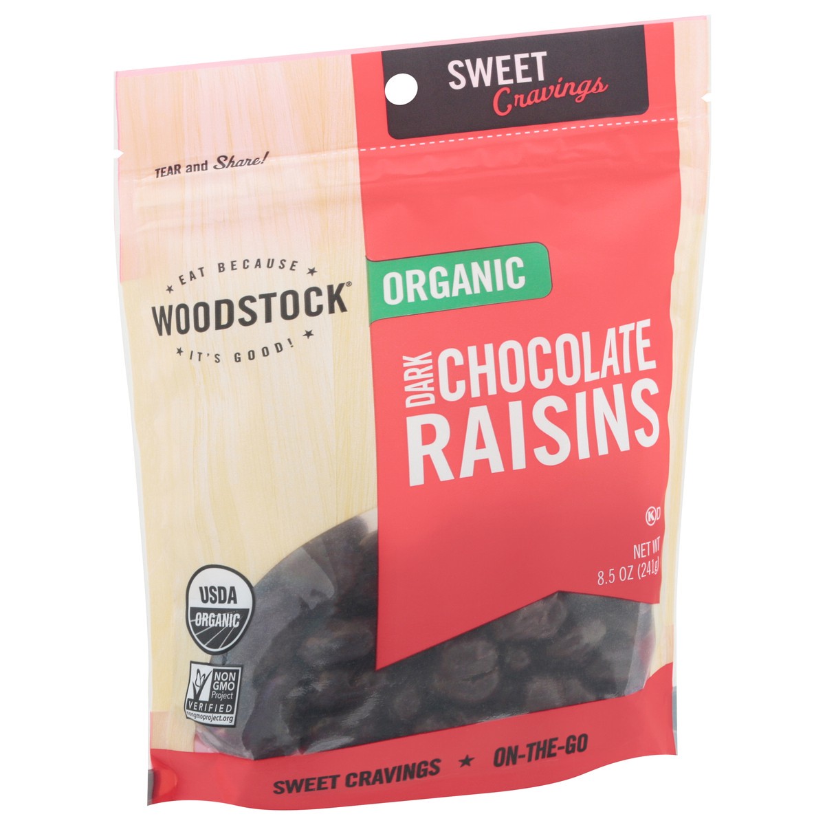 slide 2 of 14, Woodstock Snacks, Organic, Dark Chocolate Raisins, 9 oz